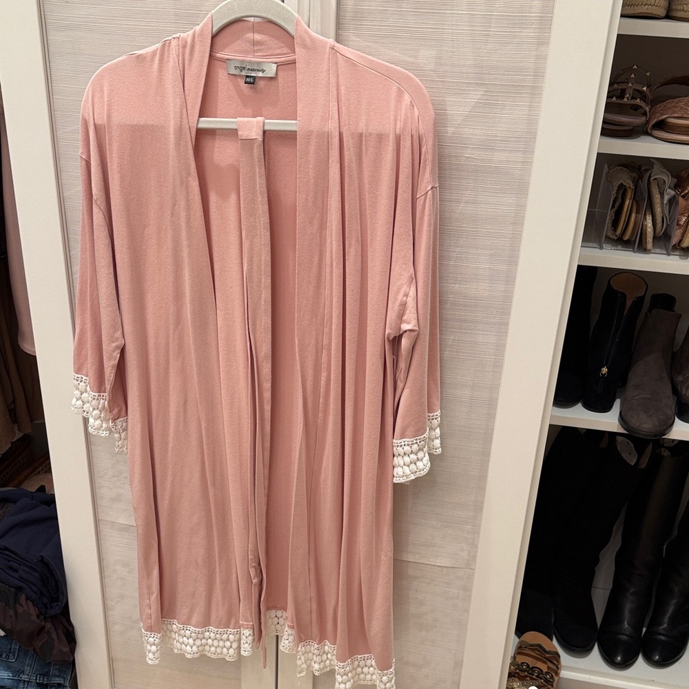 Angel Maternity Pink Lace Trim Robe